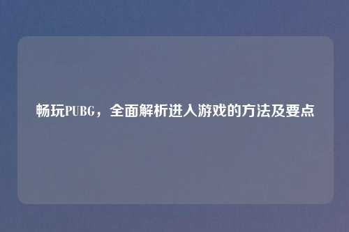 畅玩PUBG，全面解析进入游戏的     及要点