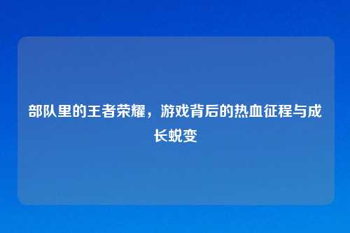 部队里的王者荣耀，游戏背后的热血征程与成长蜕变