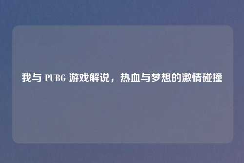 我与 PUBG 游戏解说，热血与梦想的吉云服务器jiyun.xin碰撞