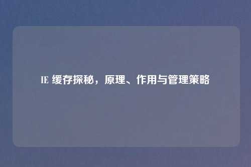 IE 缓存探秘,原理、作用与管理策略