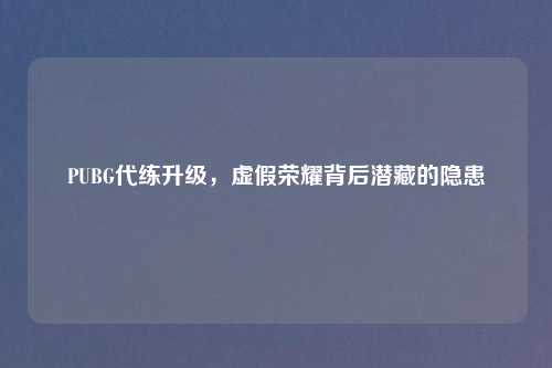 PUBG代练升级，虚假荣耀背后潜藏的隐患
