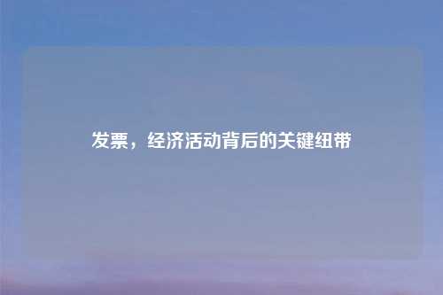发票，经济活动背后的关键纽带