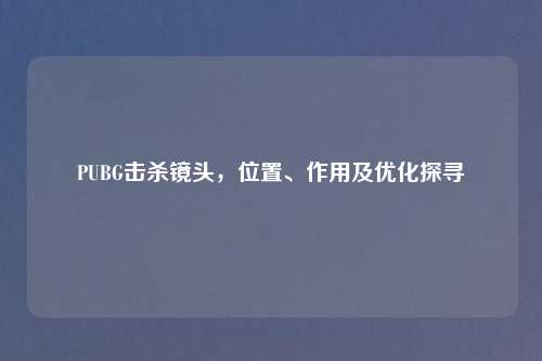 PUBG击杀镜头，位置、作用及优化探寻