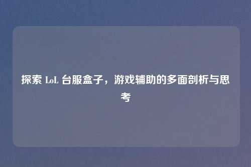 探索 LoL 台服盒子，游戏辅助的多面剖析与思考