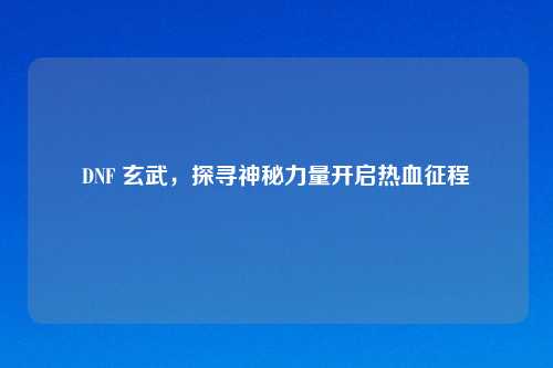 DNF 玄武，探寻神秘力量开启热血征程