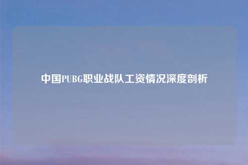 中国PUBG职业战队工资情况深度剖析