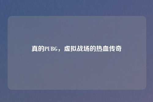 真的PUBG，虚拟战场的热血传奇