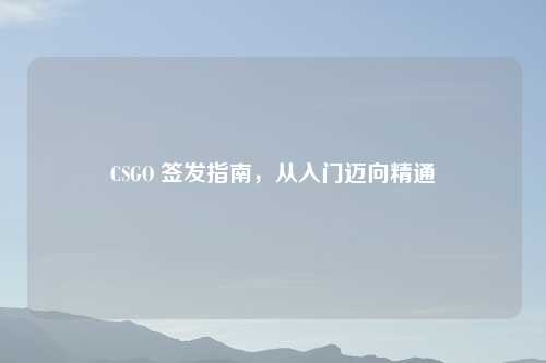CSGO 签发指南，从入门迈向精通