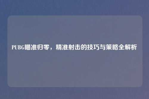 PUBG瞄准归零,精准射击的技巧与策略全解析