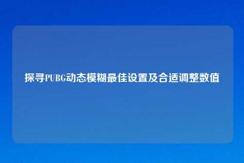 探寻PUBG动态模糊更佳设置及合适调整数值