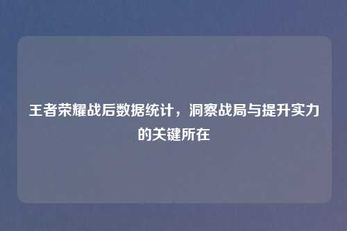 王者荣耀战后数据统计,洞察战局与提升实力的关键所在
