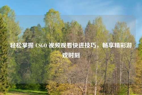 轻松掌握 CSGO 视频观看快进技巧，畅享精彩游戏时刻