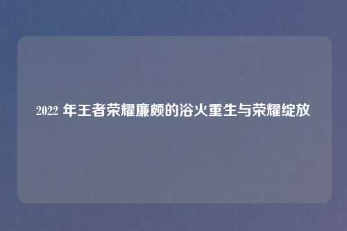 2022 年王者荣耀廉颇的浴火重生与荣耀绽放