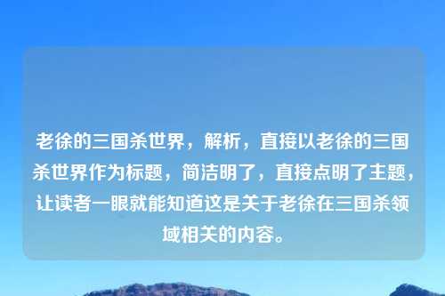 老徐的三国杀世界，解析，直接以老徐的三国杀世界作为标题，简洁明了，直接点明了主题，让读者一眼就能知道这是关于老徐在三国杀领域相关的内容。