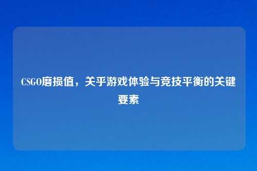 CSGO磨损值，关乎游戏体验与竞技平衡的关键要素