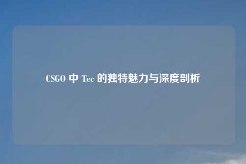 CSGO 中 Tec 的独特魅力与深度剖析