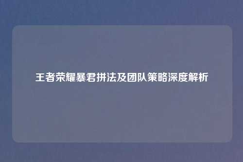 王者荣耀暴君拼法及团队策略深度解析