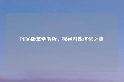 PUBG版本全解析,探寻游戏进化之路