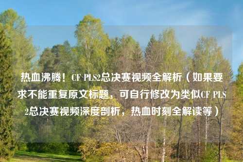 热血沸腾！CF PLS2总决赛视频全解析（如果要求不能重复原文标题，可自行修改为类似CF PLS2总决赛视频深度剖析，热血时刻全解读等）