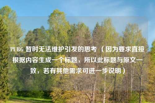 PUBG 暂时无法维护引发的思考 （因为要求直接根据内容生成一个标题，所以此标题与原文一致，若有其他需求可进一步说明）