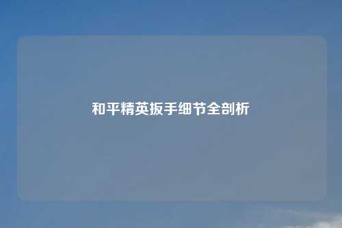 和平精英扳手细节全剖析