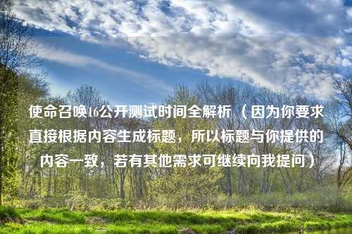 使命召唤16公开测试时间全解析 （因为你要求直接根据内容生成标题，所以标题与你提供的内容一致，若有其他需求可继续向我提问）