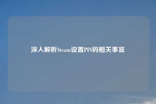 深入解析Steam设置PIN码相关事宜