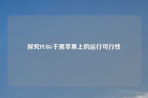 探究PUBG于黑苹果上的运行可行性