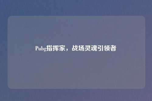 Pubg指挥家,战场灵魂引领者