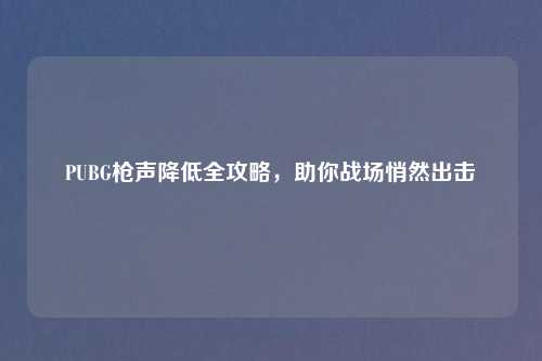 PUBG枪声降低全攻略,助你战场悄然出击