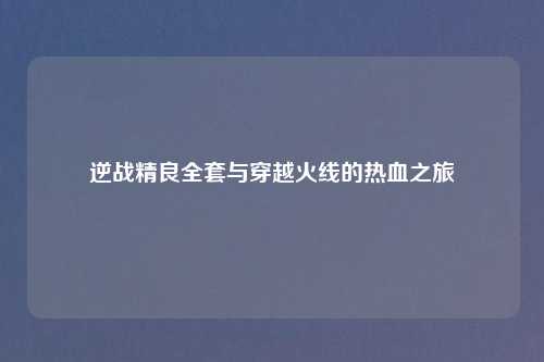 逆战精良     与穿越火线的热血之旅