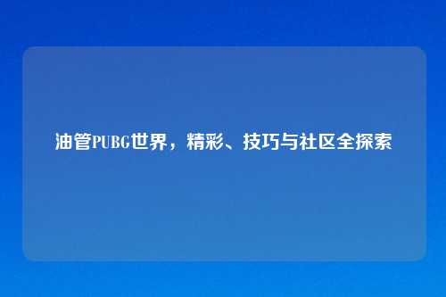 油管PUBG世界，精彩、技巧与社区全探索