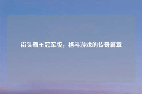街头霸王冠军版，格斗游戏的传奇篇章
