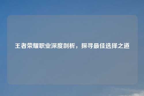 王者荣耀职业深度剖析，探寻更佳选择之道