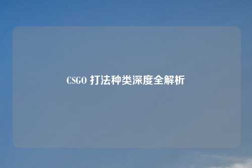 CSGO 打法种类深度全解析