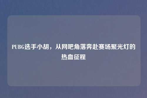 PUBG选手小胡，从网吧角落奔赴赛场聚光灯的热血征程