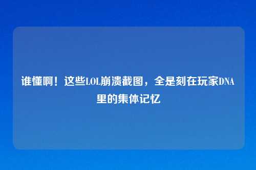 谁懂啊！这些LOL崩溃截图，全是刻在玩家DNA里的集体记忆
