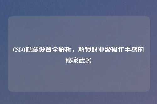 CSGO隐藏设置全解析，解锁职业级操作手感的秘密武器
