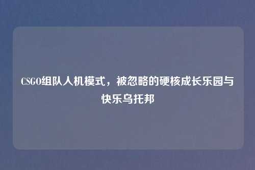CSGO组队人机模式,被忽略的硬核成长乐园与快乐乌托邦
