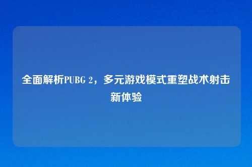 全面解析PUBG 2,多元游戏模式重塑战术射击新体验