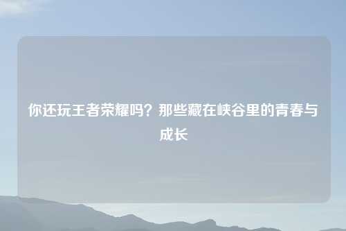 你还玩王者荣耀吗？那些藏在峡谷里的青春与成长