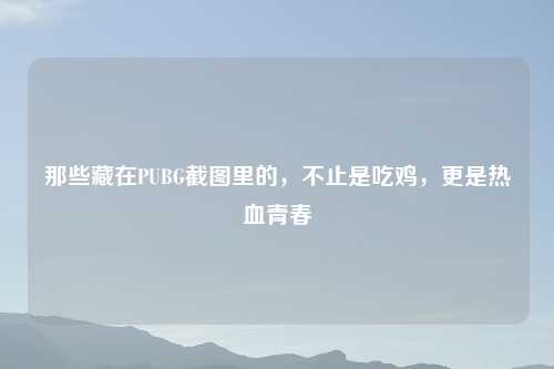 那些藏在PUBG截图里的，不止是吃鸡，更是热血青春