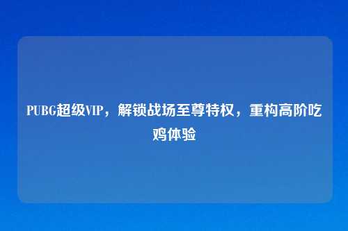 PUBG超级VIP,解锁战场至尊特权,重构高阶吃鸡体验