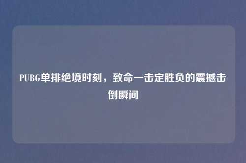 PUBG单排绝境时刻，致命一击定胜负的震撼击倒瞬间