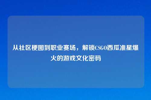 从社区梗图到职业赛场，解锁CSGO西瓜准星爆火的游戏文化密码