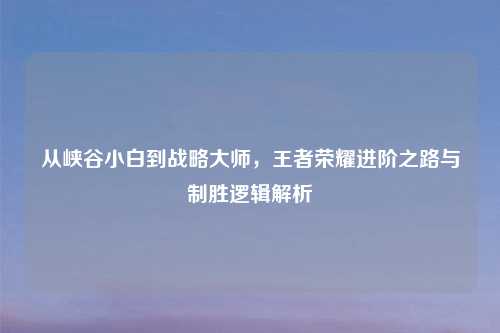 从峡谷小白到战略吉云服务器jiyun.xin，王者荣耀进阶之路与制胜逻辑解析