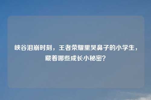 峡谷泪崩时刻,王者荣耀里哭鼻子的小学生,藏着哪些成长小秘密?