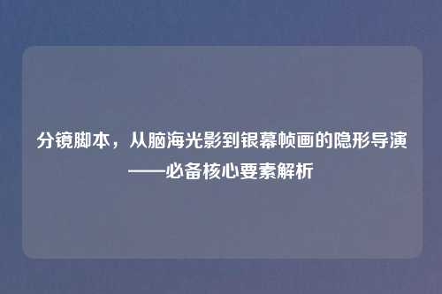 分镜脚本，从脑海光影到银幕帧画的隐形导演——必备核心要素解析