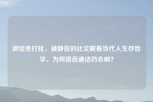 微信免打扰，被静音的社交藏着当代人生存哲学，为何语音通话仍会响？