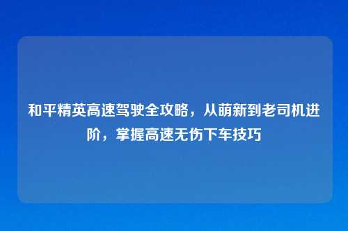 和平精英高速驾驶全攻略,从萌新到老司机进阶,掌握高速无伤下车技巧